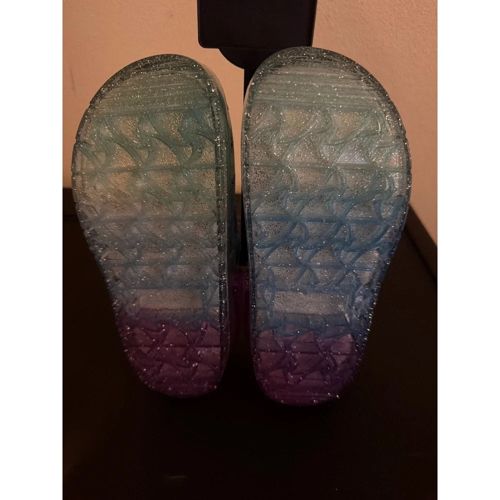 Rugged Shark Kids Jelly Clog Purple Blue Glitter Ombre Slip On Shoes Size 13 NEW
